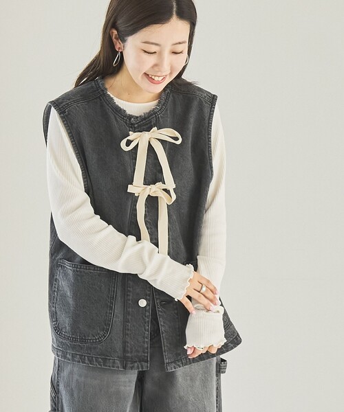 coen(コーエン)の「デニムリボンベスト(ベスト・レディース・コバルトブルー/ダークグレー・FREE)」の8枚目の写真