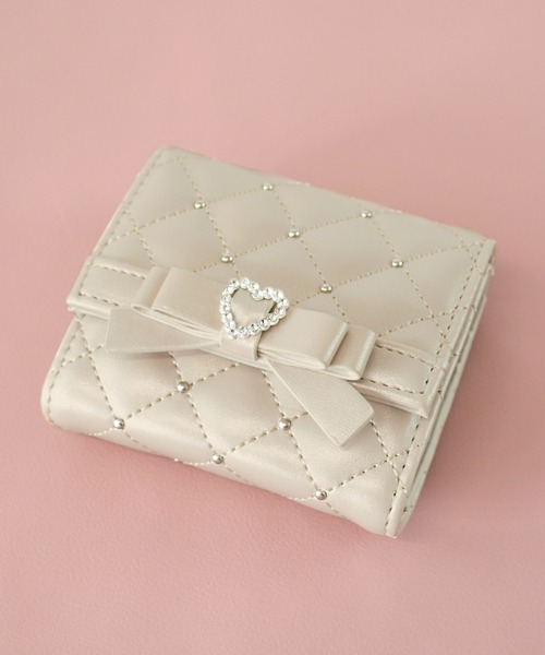 セール】ボックスコイン 3ツ折財布 ミニ財布 キルティング リボン