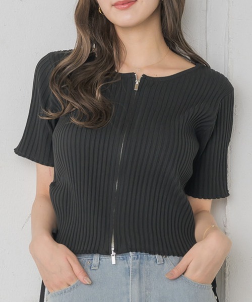 RETRO GIRL（レトロガール）の「裾ドロストZIPカーデ（カーディガン/ボレロ・レディース・ブラック/オレンジ/グリーン/ブラック系その他3/ナチュラル・FREE）」の2枚目の写真