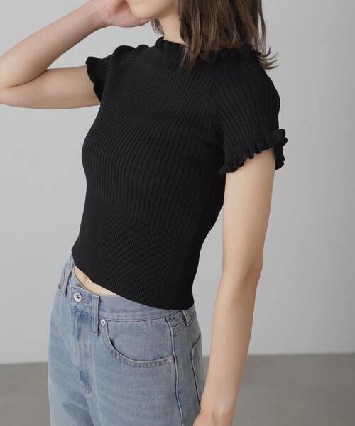 FREE'S MART（フリーズマート）の「◇2WAYオフショルフリルリブ半袖ニット（ニット/セーター・レディース・ブラック/ホワイト/レッド/グレー/パープル・FREE）」の8枚目の写真