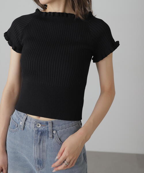 FREE'S MART（フリーズマート）の「◇2WAYオフショルフリルリブ半袖ニット（ニット/セーター・レディース・ブラック/ホワイト/レッド/グレー/パープル・FREE）」の9枚目の写真