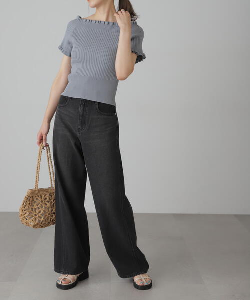 FREE'S MART（フリーズマート）の「◇2WAYオフショルフリルリブ半袖ニット（ニット/セーター・レディース・ブラック/ホワイト/レッド/グレー/パープル・FREE）」の19枚目の写真