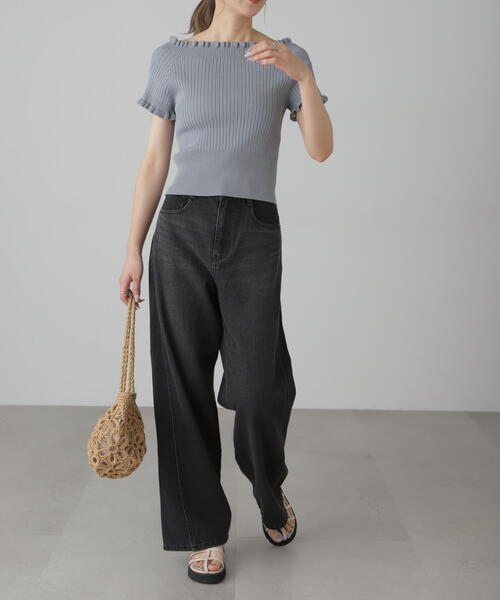 FREE'S MART（フリーズマート）の「◇2WAYオフショルフリルリブ半袖ニット（ニット/セーター・レディース・ブラック/ホワイト/レッド/グレー/パープル・FREE）」の20枚目の写真