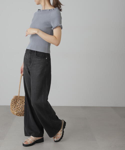 FREE'S MART（フリーズマート）の「◇2WAYオフショルフリルリブ半袖ニット（ニット/セーター・レディース・ブラック/ホワイト/レッド/グレー/パープル・FREE）」の21枚目の写真