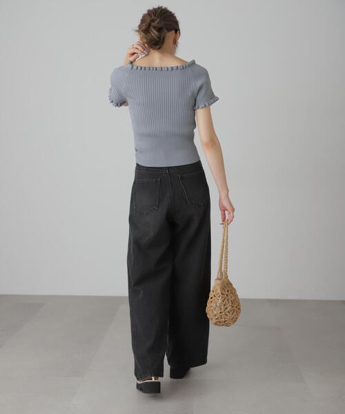 FREE'S MART（フリーズマート）の「◇2WAYオフショルフリルリブ半袖ニット（ニット/セーター・レディース・ブラック/ホワイト/レッド/グレー/パープル・FREE）」の22枚目の写真