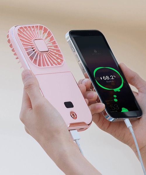 Cinderella（シンデレラ）の「ハンディファン 扇風機 持ち運び 首掛け扇風機 卓上扇風機 小型扇風機 折りたたみ式 コンパクト ミニ扇風機 モバイルバッテリー スマホスタンド 薄型 薄い 軽い 充電式 Type-C USB シンプル 夏 長持ち かわいい おしゃれ（生活家電・レディース・ホワイト/ピンク/ブラック×ホワイト/ホワイト×ブルー・FREE）」の6枚目の写真