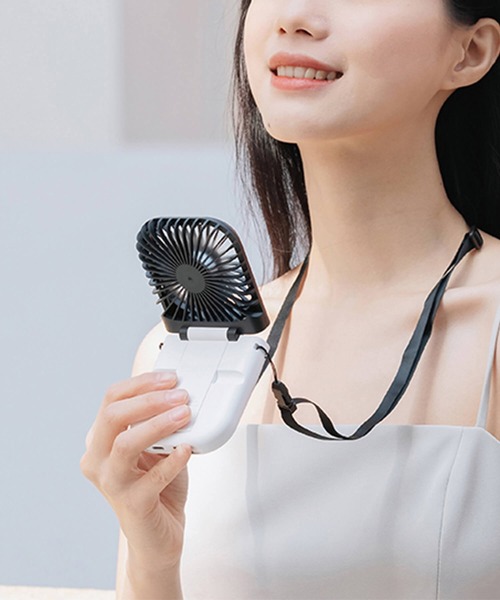 Cinderella（シンデレラ）の「ハンディファン 扇風機 持ち運び 首掛け扇風機 卓上扇風機 小型扇風機 折りたたみ式 コンパクト ミニ扇風機 モバイルバッテリー スマホスタンド 薄型 薄い 軽い 充電式 Type-C USB シンプル 夏 長持ち かわいい おしゃれ（生活家電・レディース・ホワイト/ピンク/ブラック×ホワイト/ホワイト×ブルー・FREE）」の10枚目の写真