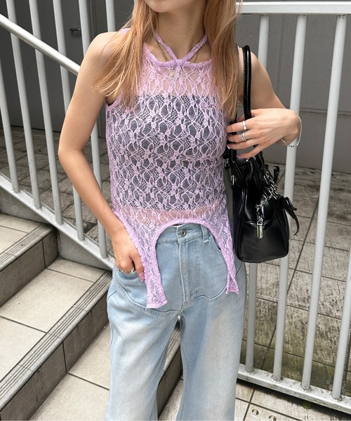 sedacle girl（セダクルガール）の「ガーターデザインレースタンクトップ（タンクトップ・レディース・オフホワイト/ブラック/パープル・MEDIUM/SMALL）」の3枚目の写真