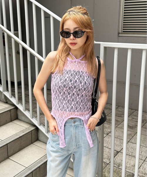 sedacle girl（セダクルガール）の「ガーターデザインレースタンクトップ（タンクトップ・レディース・オフホワイト/ブラック/パープル・MEDIUM/SMALL）」の9枚目の写真