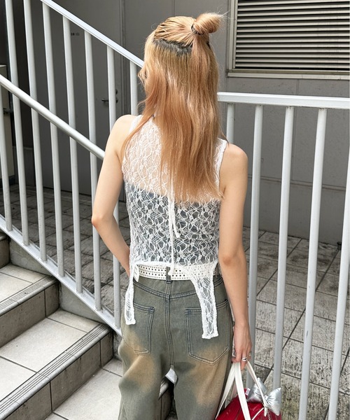 sedacle girl（セダクルガール）の「ガーターデザインレースタンクトップ（タンクトップ・レディース・オフホワイト/ブラック/パープル・MEDIUM/SMALL）」の20枚目の写真