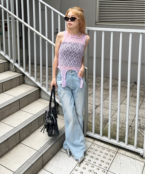 sedacle girl（セダクルガール）の「ガーターデザインレースタンクトップ（タンクトップ・レディース・オフホワイト/ブラック/パープル・MEDIUM/SMALL）」の5枚目の写真