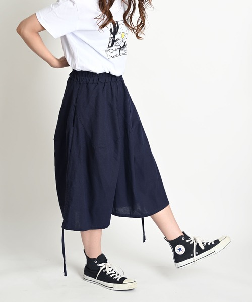 MARAI（マーライ）の「サイドリボン ワイドクロップドパンツ イージーパンツ（その他パンツ・レディース・レッド/グリーン/ベージュ/ネイビー/ブラック/ホワイト×ブラック/ブラック×レッド・FREE）」の6枚目の写真