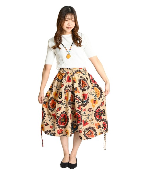 MARAI（マーライ）の「サイドリボン ワイドクロップドパンツ イージーパンツ（その他パンツ・レディース・レッド/グリーン/ベージュ/ネイビー/ブラック/ホワイト×ブラック/ブラック×レッド・FREE）」の10枚目の写真