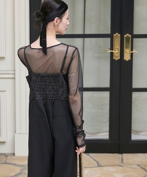 forksy.（フォルクシー）の「【forksy.】【オケージョン対応】シアーカットソー＆ジャガードビスチェデザインサロペット（パンツドレス・レディース・グレイッシュベージュ/ブラック・FREE）」の10枚目の写真