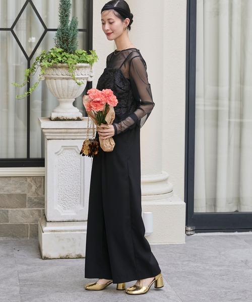 forksy.（フォルクシー）の「【forksy.】【オケージョン対応】シアーカットソー＆ジャガードビスチェデザインサロペット（パンツドレス・レディース・グレイッシュベージュ/ブラック・FREE）」の13枚目の写真