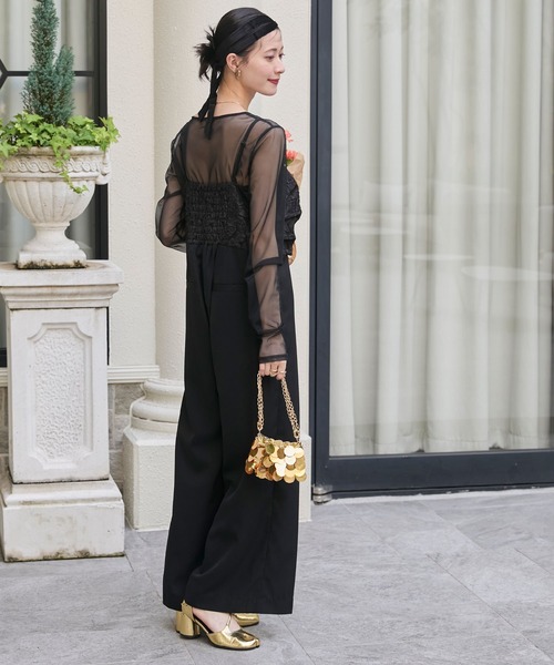 forksy.（フォルクシー）の「【forksy.】【オケージョン対応】シアーカットソー＆ジャガードビスチェデザインサロペット（パンツドレス・レディース・グレイッシュベージュ/ブラック・FREE）」の14枚目の写真