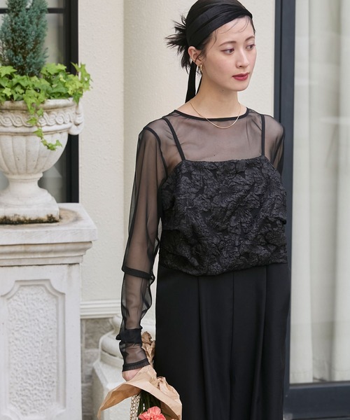 forksy.（フォルクシー）の「【forksy.】【オケージョン対応】シアーカットソー＆ジャガードビスチェデザインサロペット（パンツドレス・レディース・グレイッシュベージュ/ブラック・FREE）」の16枚目の写真