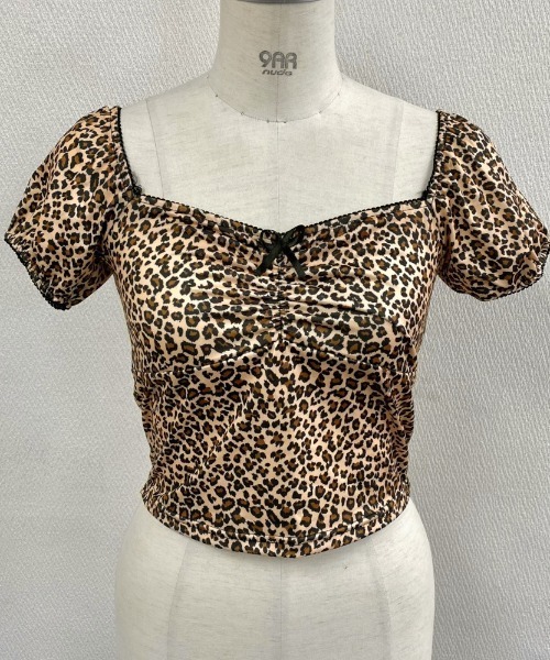 セール】胸ギャザーレオパード柄トップス（Tシャツ/カットソー）｜LADY