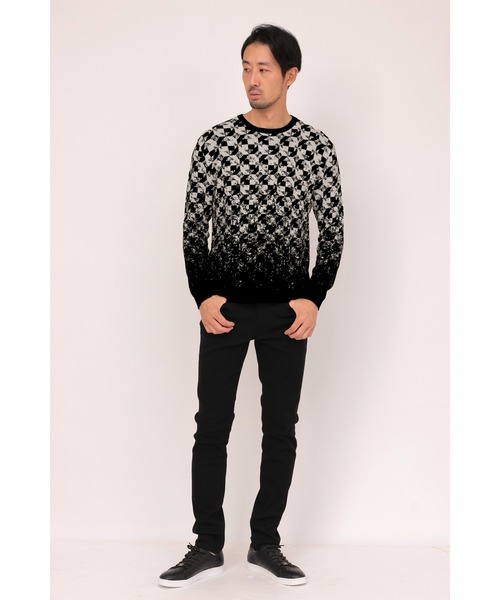 HIGH STREET（ハイストリート）の「HIGH STREET∴グラデーションキカ柄モールクルーネックニット（ニット/セーター・メンズ・ブラック/グレー・LL/L/M）」の10枚目の写真