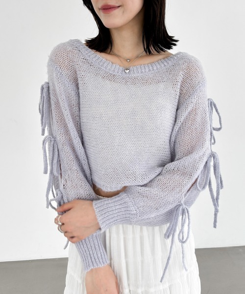 Heather（ヘザー）の「リボンメッシュラメニット　145360（ニット/セーター・レディース・ブルー/オフホワイト/ピンク/イエロー・FREE）」の3枚目の写真