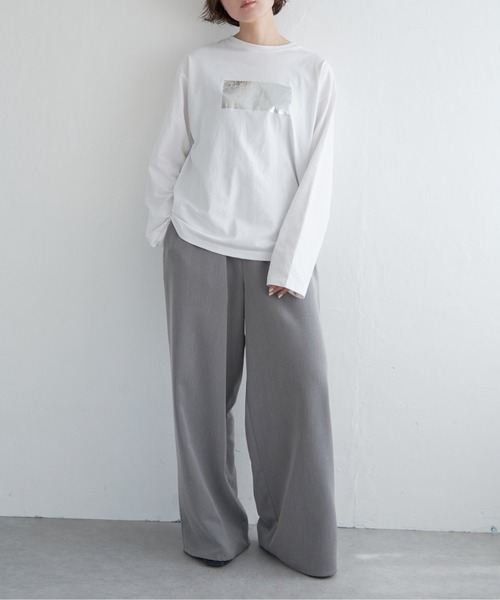 notch.(ノッチ)の「コットン100%箔プリントロンT(Tシャツ/カットソー・レディース・チャコール/オフホワイト・M)」の6枚目の写真