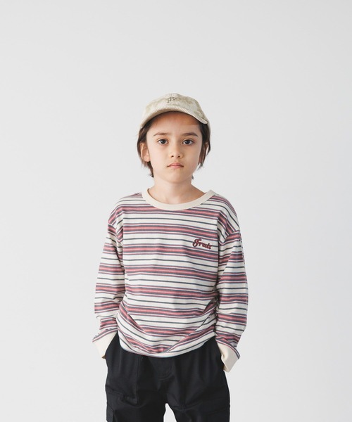 FRUIT OF THE LOOM（フルーツオブザルーム）の「【Fruit Of The Loom(フルーツオブザルーム)】別注マルチボーダーTシャツ(KIDS)（Tシャツ/カットソー・キッズ・ネイビー/アイボリー/グリーン・120cm/140cm/130cm/110cm/150cm）」の6枚目の写真