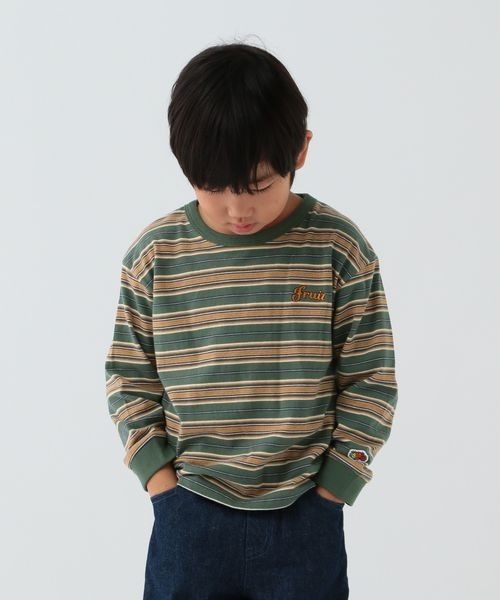 FRUIT OF THE LOOM（フルーツオブザルーム）の「【Fruit Of The Loom(フルーツオブザルーム)】別注マルチボーダーTシャツ(KIDS)（Tシャツ/カットソー・キッズ・ネイビー/アイボリー/グリーン・120cm/140cm/130cm/110cm/150cm）」の22枚目の写真