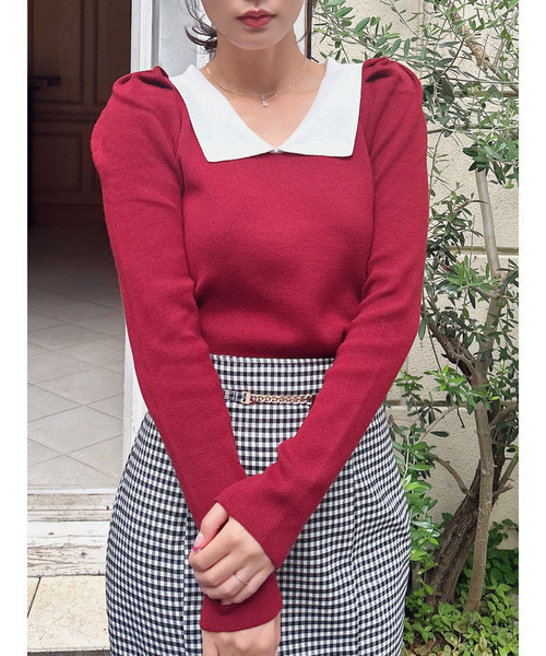 MIIA（ミーア）の「衿付配色長袖ニット（ニット/セーター・レディース・ブラック/ベージュ/ボルドー・FREE）」の4枚目の写真