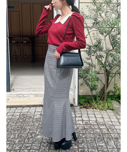 MIIA（ミーア）の「衿付配色長袖ニット（ニット/セーター・レディース・ブラック/ベージュ/ボルドー・FREE）」の6枚目の写真