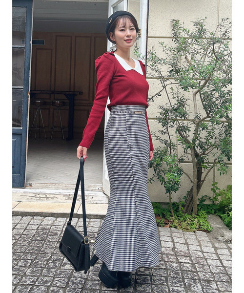 MIIA（ミーア）の「衿付配色長袖ニット（ニット/セーター・レディース・ブラック/ベージュ/ボルドー・FREE）」の7枚目の写真