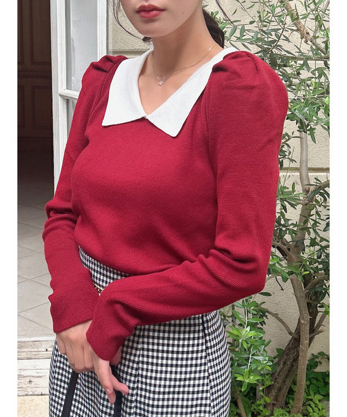 MIIA（ミーア）の「衿付配色長袖ニット（ニット/セーター・レディース・ブラック/ベージュ/ボルドー・FREE）」の8枚目の写真