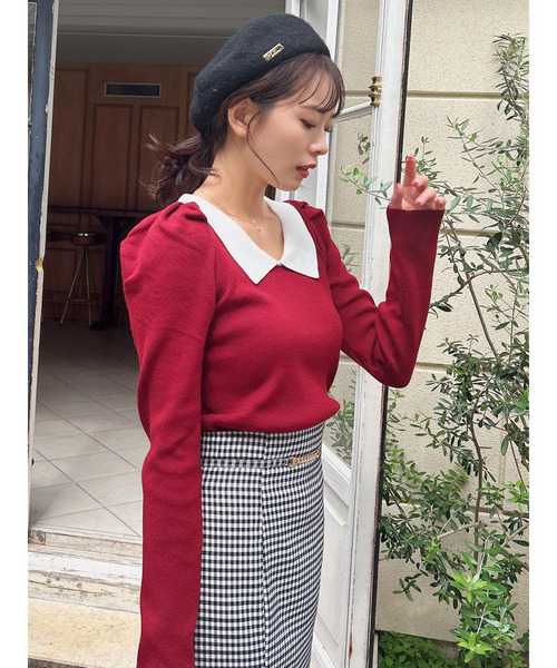 MIIA（ミーア）の「衿付配色長袖ニット（ニット/セーター・レディース・ブラック/ベージュ/ボルドー・FREE）」の9枚目の写真