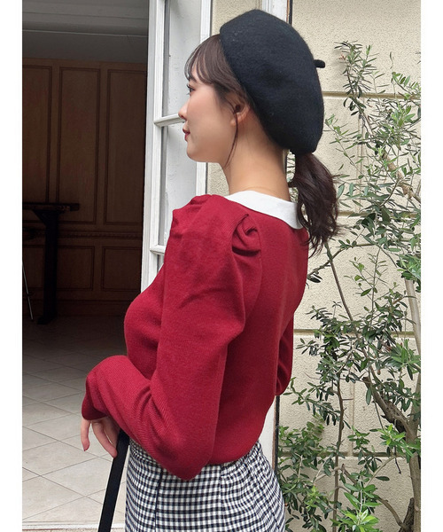 MIIA（ミーア）の「衿付配色長袖ニット（ニット/セーター・レディース・ブラック/ベージュ/ボルドー・FREE）」の10枚目の写真