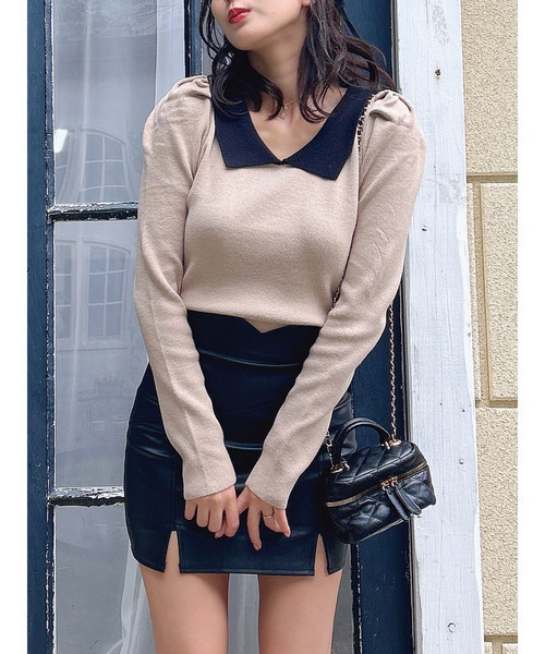 MIIA（ミーア）の「衿付配色長袖ニット（ニット/セーター・レディース・ブラック/ベージュ/ボルドー・FREE）」の11枚目の写真