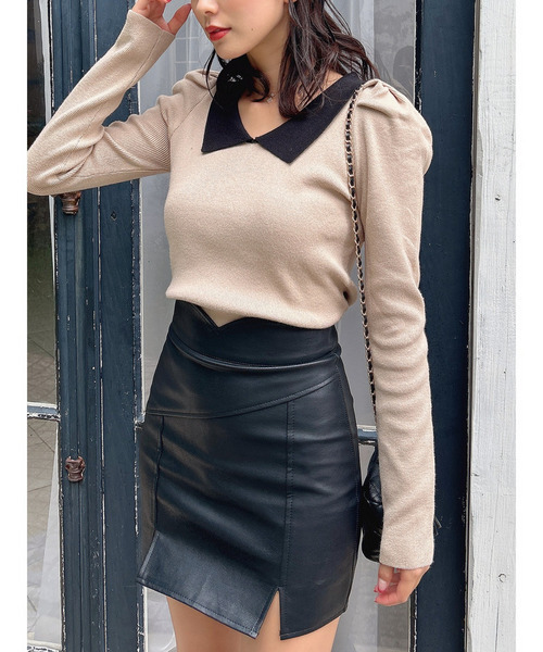 MIIA（ミーア）の「衿付配色長袖ニット（ニット/セーター・レディース・ブラック/ベージュ/ボルドー・FREE）」の12枚目の写真