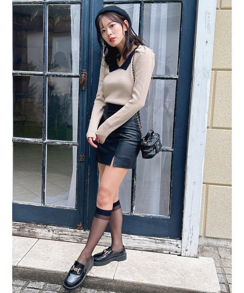 MIIA（ミーア）の「衿付配色長袖ニット（ニット/セーター・レディース・ブラック/ベージュ/ボルドー・FREE）」の17枚目の写真