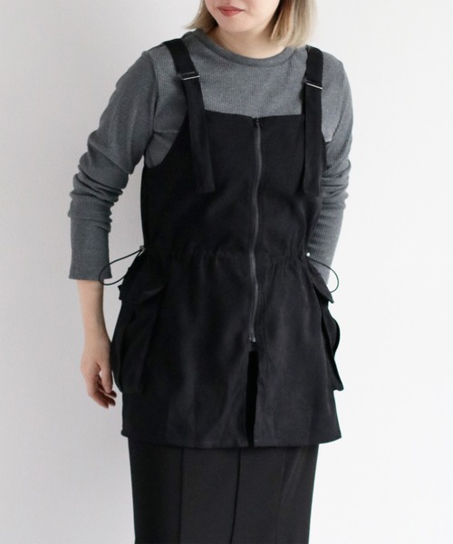 cepo（セポ）の「《２点セットアイテム》ジャンスカ＆リブロングスリーブTee アンサンブル（ジャンパースカート・レディース・ブラウン/ブルー/ブラック・M）」の2枚目の写真