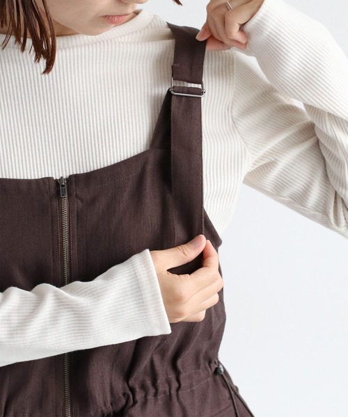 cepo（セポ）の「《２点セットアイテム》ジャンスカ＆リブロングスリーブTee アンサンブル（ジャンパースカート・レディース・ブラウン/ブルー/ブラック・M）」の19枚目の写真