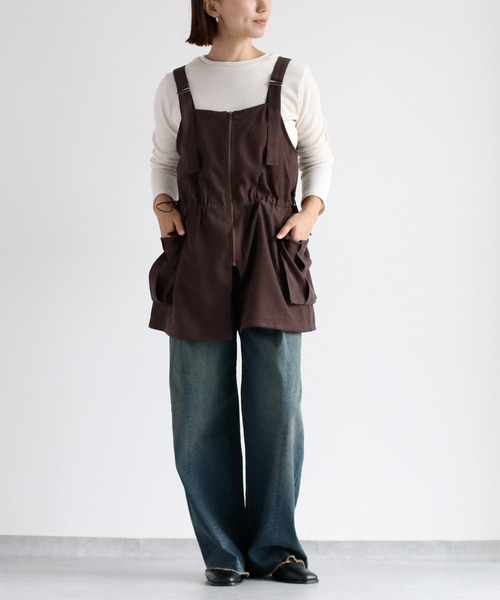 cepo（セポ）の「《２点セットアイテム》ジャンスカ＆リブロングスリーブTee アンサンブル（ジャンパースカート・レディース・ブラウン/ブルー/ブラック・M）」の11枚目の写真