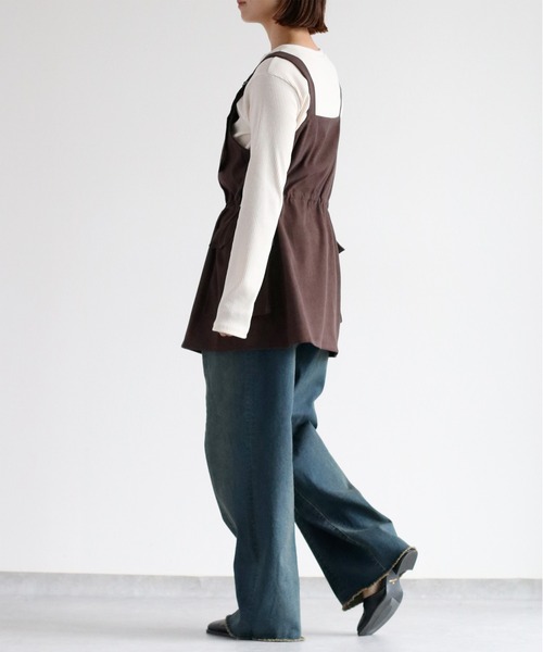 cepo（セポ）の「《２点セットアイテム》ジャンスカ＆リブロングスリーブTee アンサンブル（ジャンパースカート・レディース・ブラウン/ブルー/ブラック・M）」の13枚目の写真