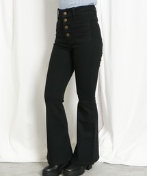 GORGE | 《4ボタン×美脚フレア》レディース ハイウエスト デニム風パンツ 前ポケット付き 春秋冬(デニムパンツ)