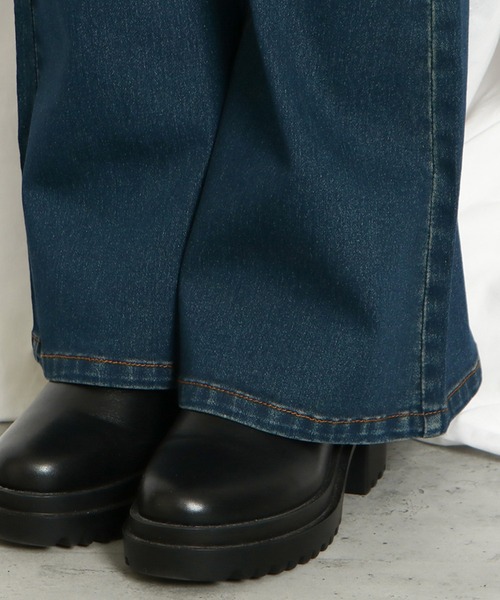 GORGE（ゴージ）の「《4ボタン×美脚フレア》レディース ハイウエスト デニム風パンツ 前ポケット付き 春秋冬（デニムパンツ・レディース・ネイビー/ブラック/サックスブルー/グリーン・L/M/F/S）」の5枚目の写真