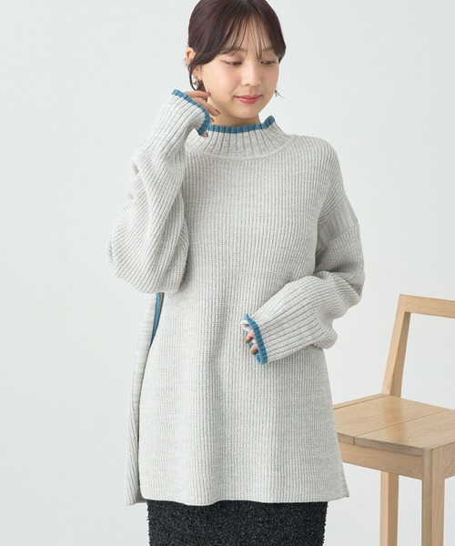 earth music&ecology（アースミュージックアンドエコロジー）の「ライン入りハイネックニットチュニック（チュニック・レディース・レッド/ライトグレー系2/ブラック/アイボリー・FREE）」の3枚目の写真