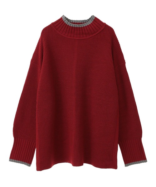 earth music&ecology（アースミュージックアンドエコロジー）の「ライン入りハイネックニットチュニック（チュニック・レディース・レッド/ライトグレー系2/ブラック/アイボリー・FREE）」の4枚目の写真