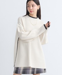 ライン入りハイネックニットチュニック