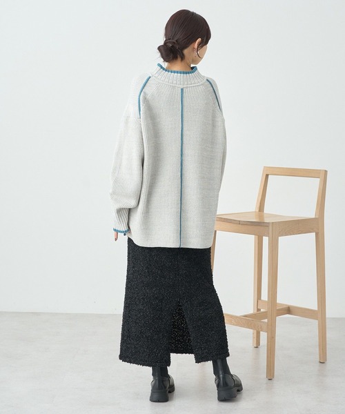 earth music&ecology（アースミュージックアンドエコロジー）の「ライン入りハイネックニットチュニック（チュニック・レディース・レッド/ライトグレー系2/ブラック/アイボリー・FREE）」の12枚目の写真