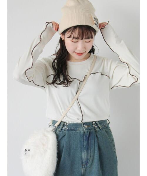 ehka sopo(エヘカソポ)の「配色メローカットソー(Tシャツ/カットソー・レディース・ブラック/キナリ/ブルー・F)」の2枚目の写真