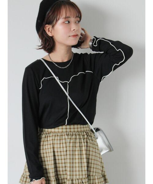 ehka sopo(エヘカソポ)の「配色メローカットソー(Tシャツ/カットソー・レディース・ブラック/キナリ/ブルー・F)」の1枚目の写真