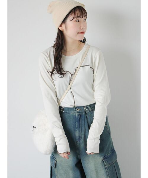 ehka sopo(エヘカソポ)の「配色メローカットソー(Tシャツ/カットソー・レディース・ブラック/キナリ/ブルー・F)」の5枚目の写真