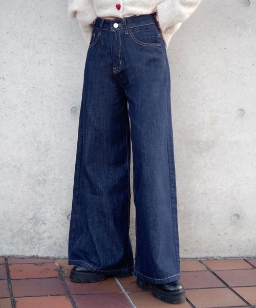 hw wide flare denim /ハイウエストワイドフレアデニムパンツ